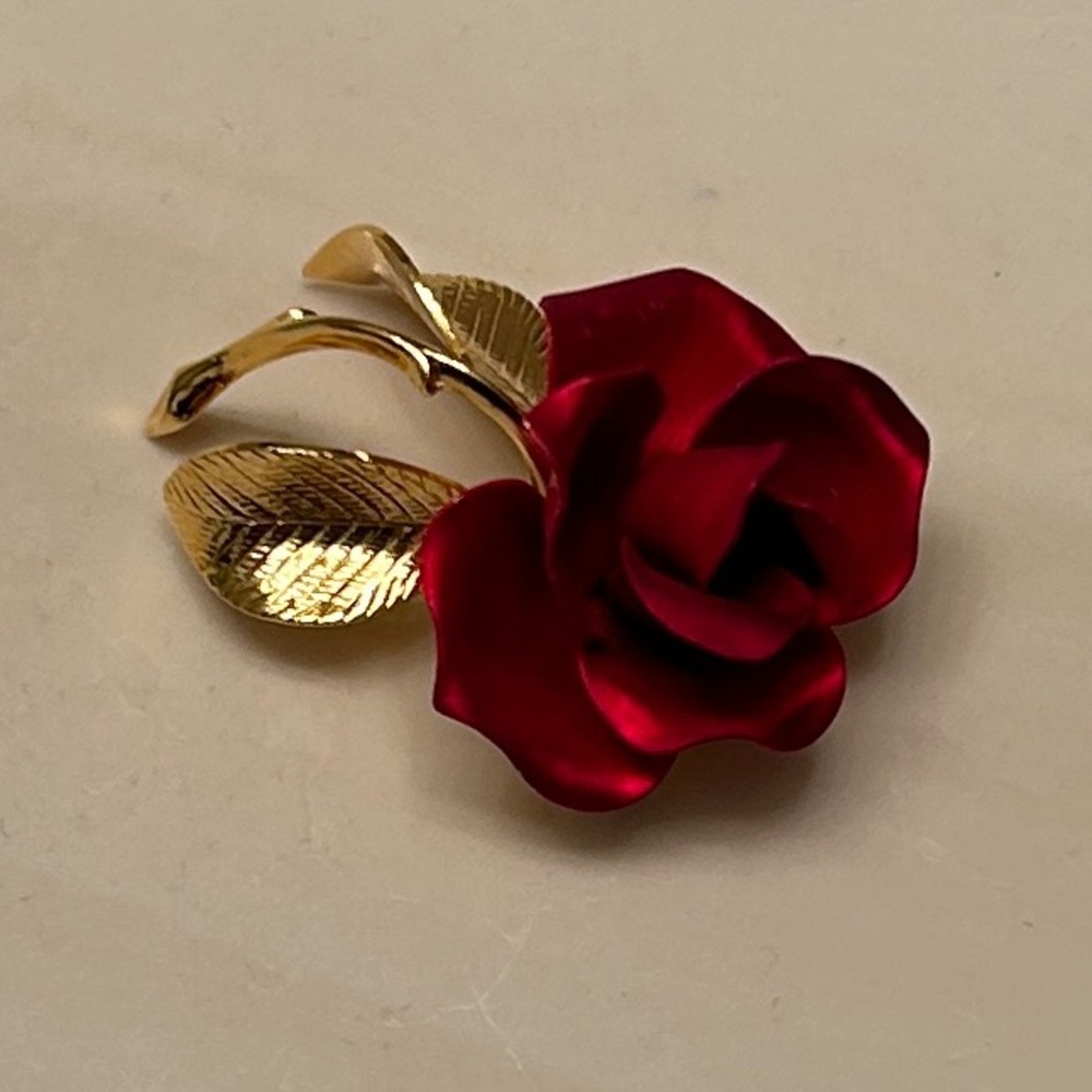 Cerrito Red Rose Brooch Love Vtg